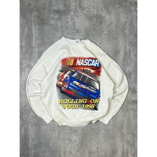 Vintage 1998 Nascar Rolling On Tour Big Graphic Sweatshirt Size XL White