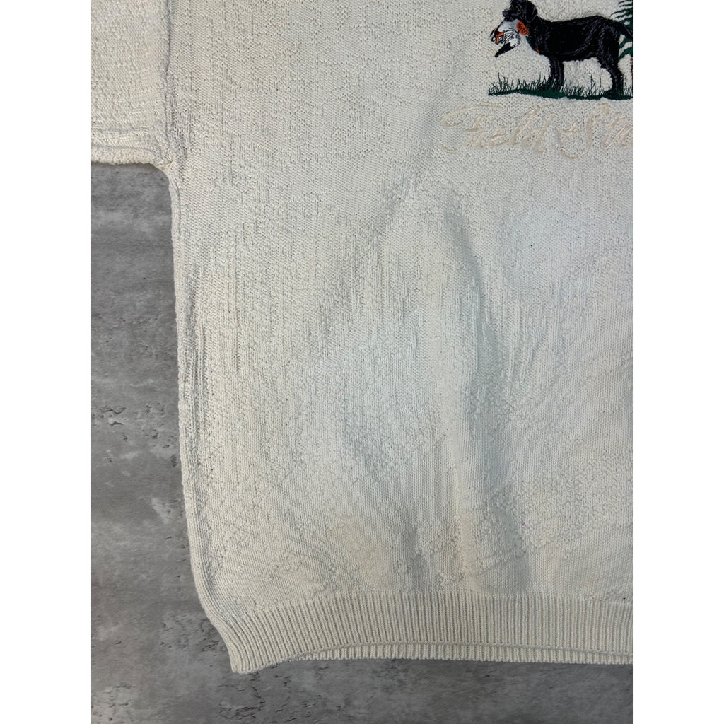 Vintage 90s Duck Hunting Dog Embroidered Graphic Knit Sweater Size Large