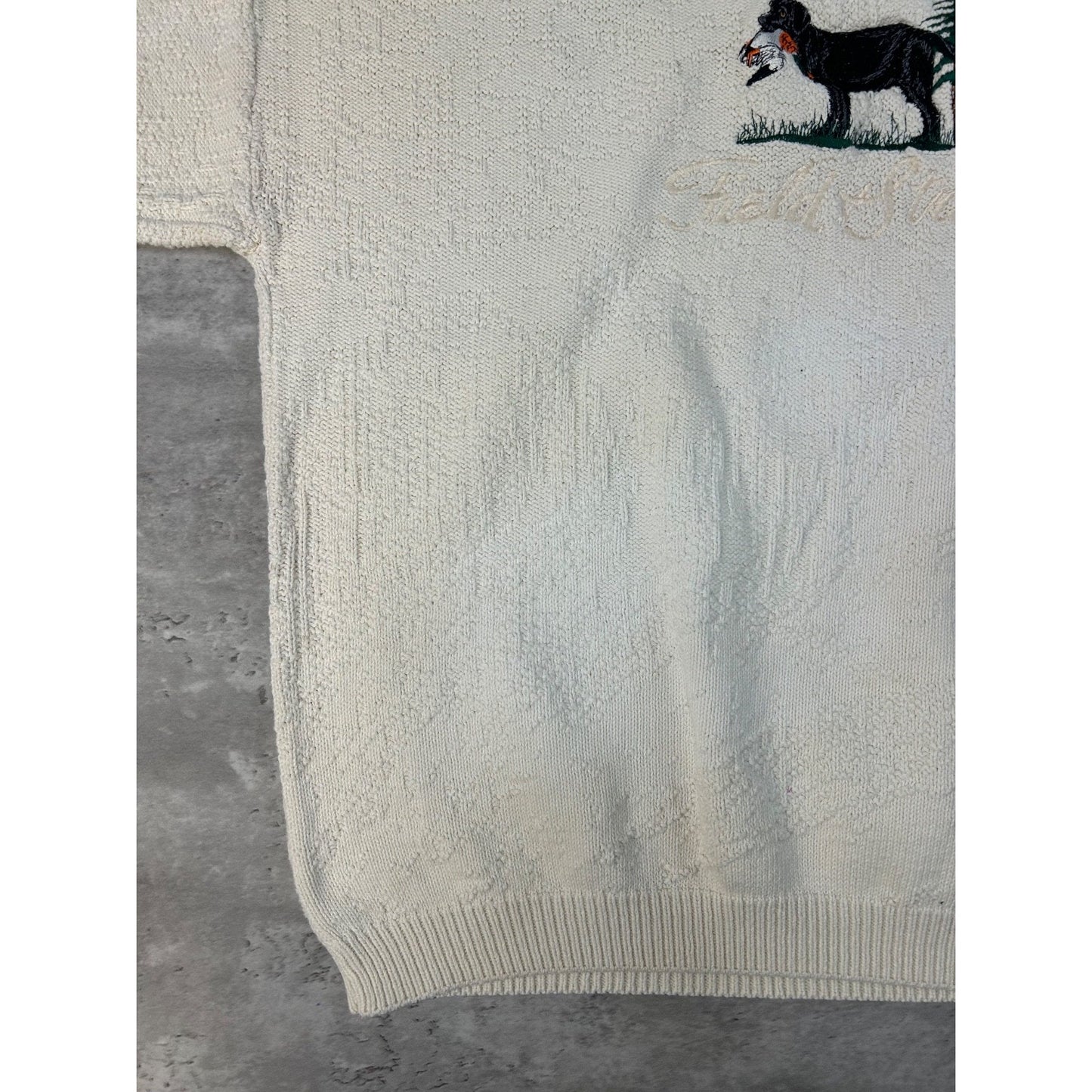 Vintage 90s Duck Hunting Dog Embroidered Graphic Knit Sweater Size Large