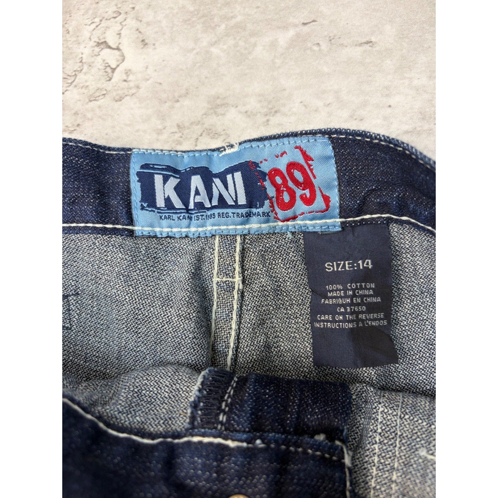Vintage Y2K Womens Kani Contrast Stitched Spellout Dark Wash Denim Pants