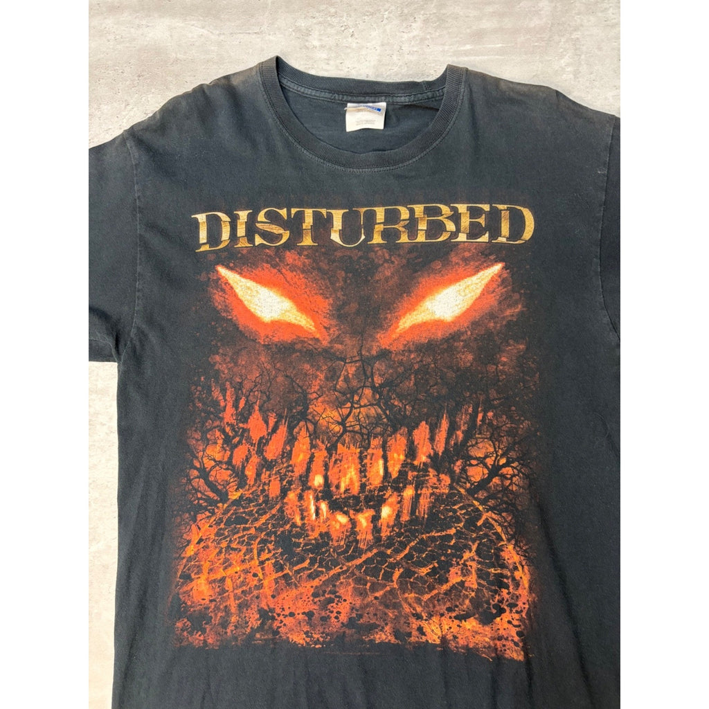 Vintage 2000 Disturbed Heavy Metal Graphic Black Band T-Shirt Size Large