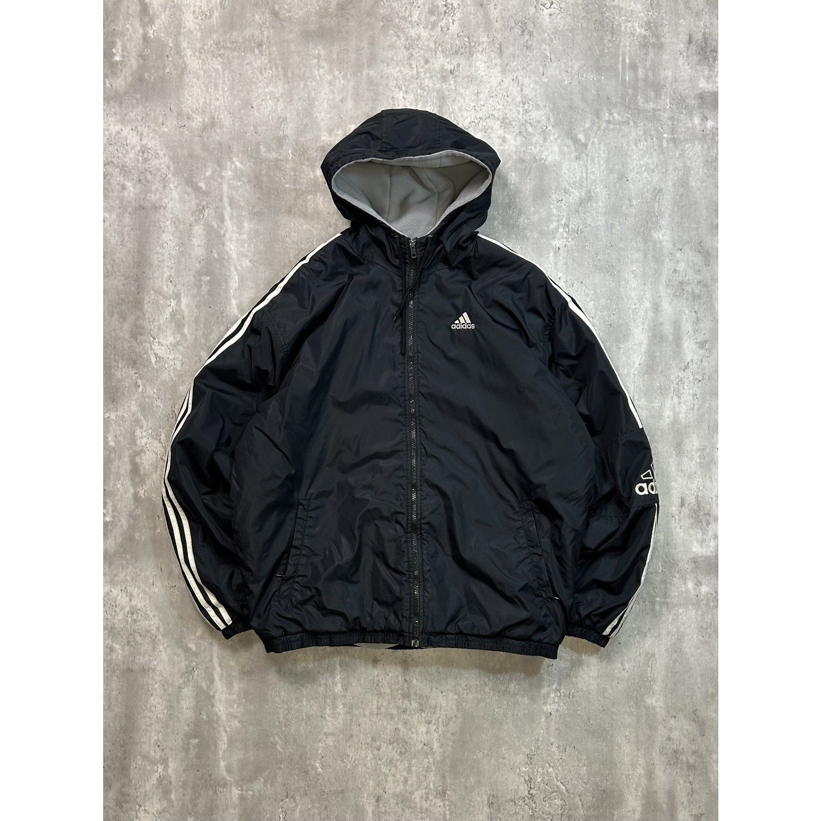 Vintage Adidas Embroidered Logo Nylon Full Zip Hooded Jacket Size Large