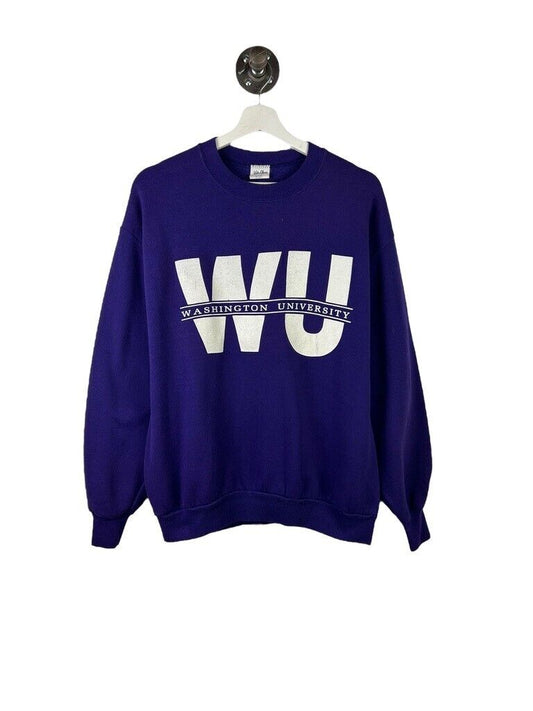 Vintage 90s Washington Huskies NCAA Spellout Graphic Sweatshirt Sz Large Purple