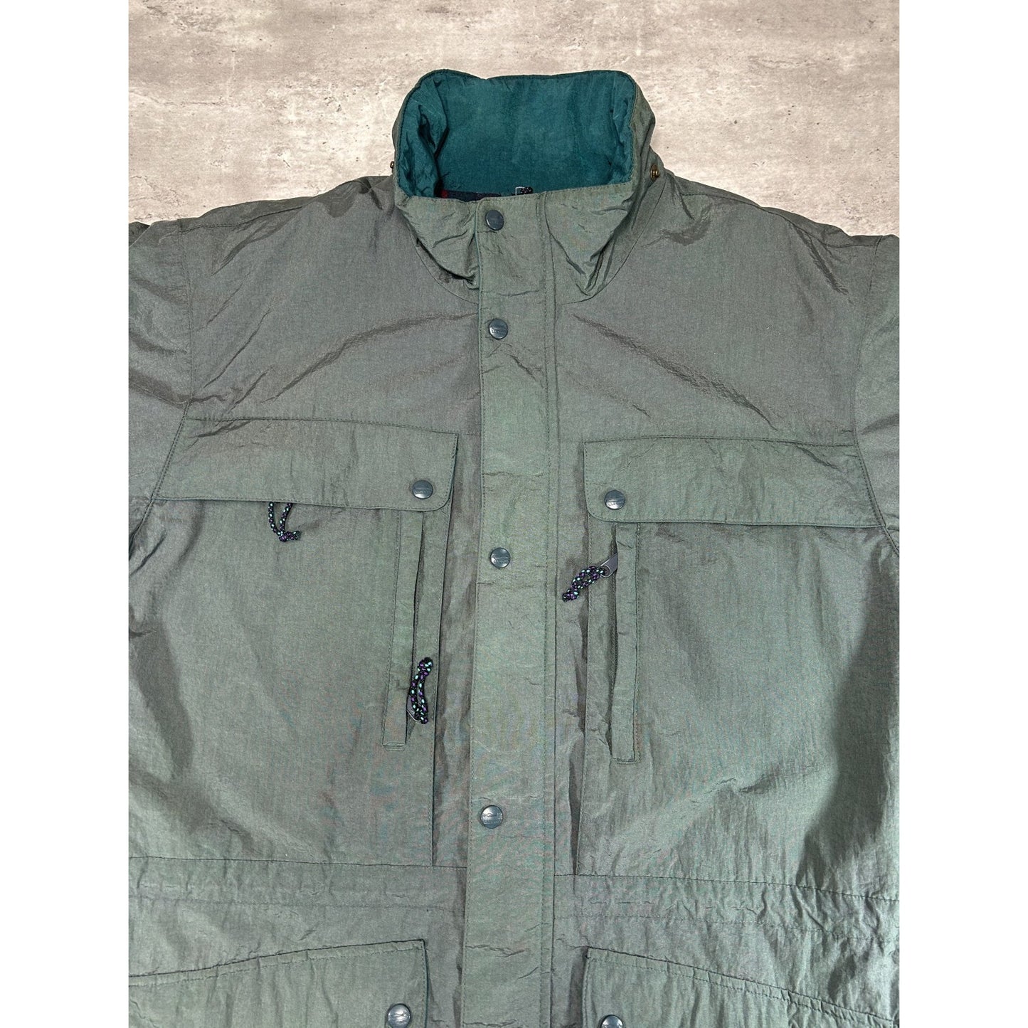Vintage 80s/90s L.L. Bean Blanket Lined Nylon Long Jacket Size LT Green