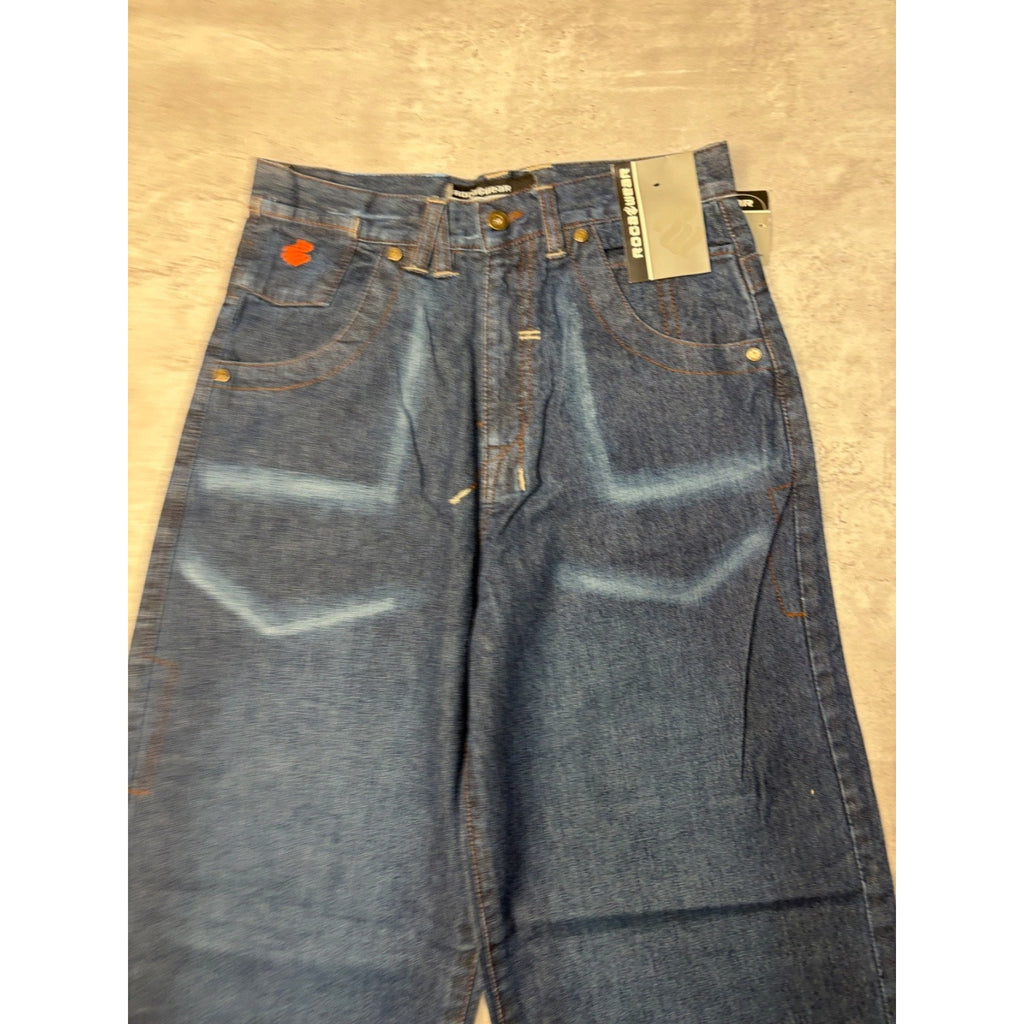 Vintage Y2K Womens Rocawear Embroidered Pocket Logo Dark Wash Denim Pants