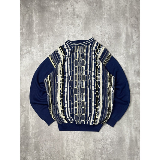 Vintage 90s Gochu Ribbed Abstract 3D Knit Sweater Size Large Blue