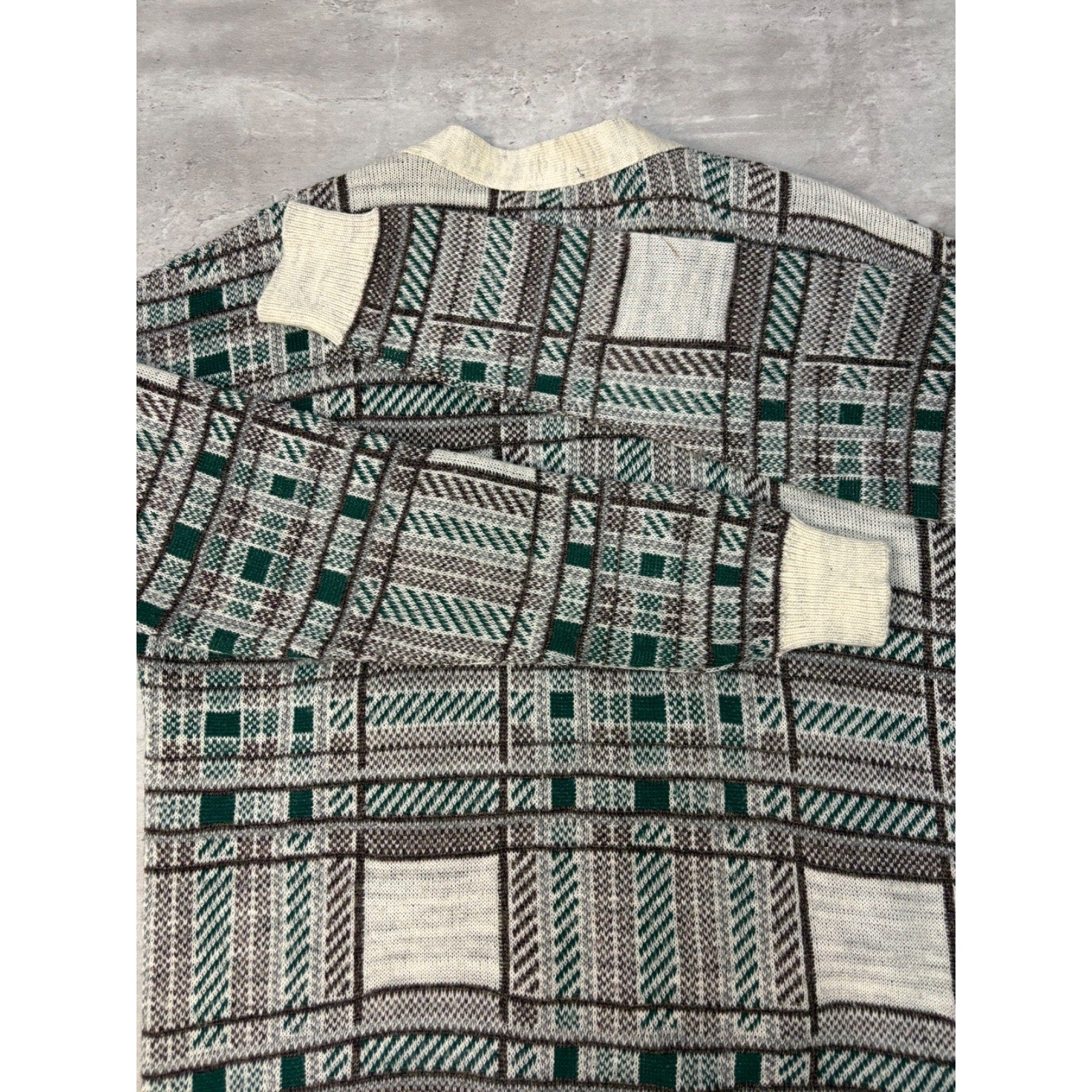 Vintage 80s Moda Abstract Plaid Print Cardigan Knit Sweater Size Large