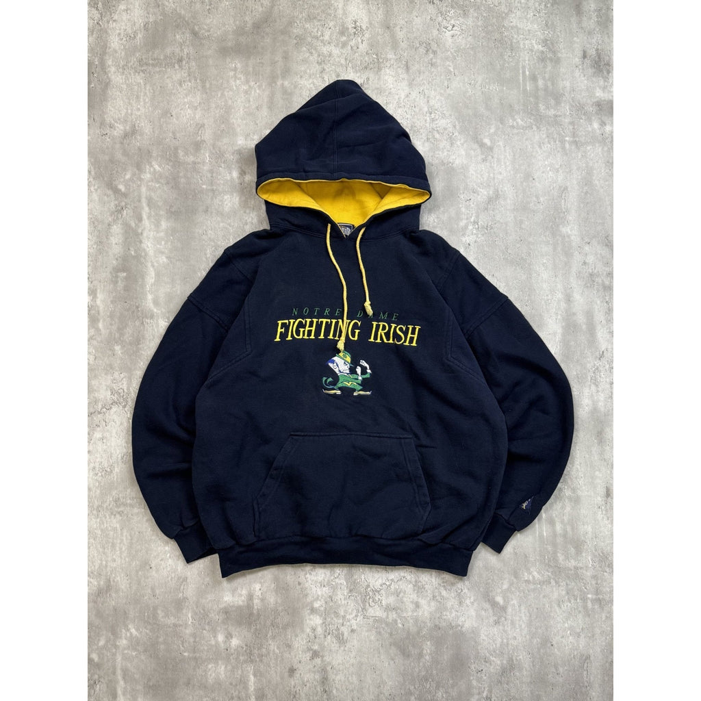 Vintage 90s Notre Dame Fighting Irish NCAA Embroidered Hooded Sweatshirt Large