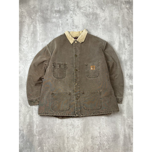 Vintage 90s Carhartt Blanket Lined Canvas Chore Barn Jacket Size 2XL Brown