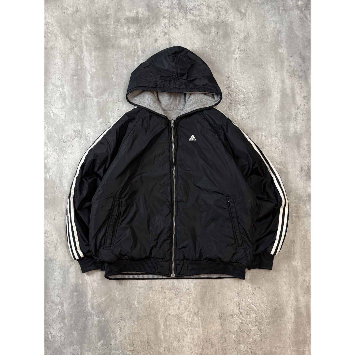 Vintage 90s Adidas Embroidered Logo Full Zip Reversible Hooded Jacket Size Large