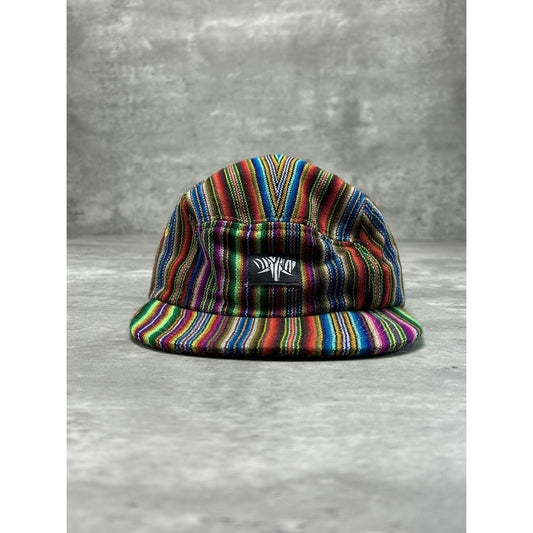 Vintage Striped Elephant Patch Multi Color Strapback Hat OSFA