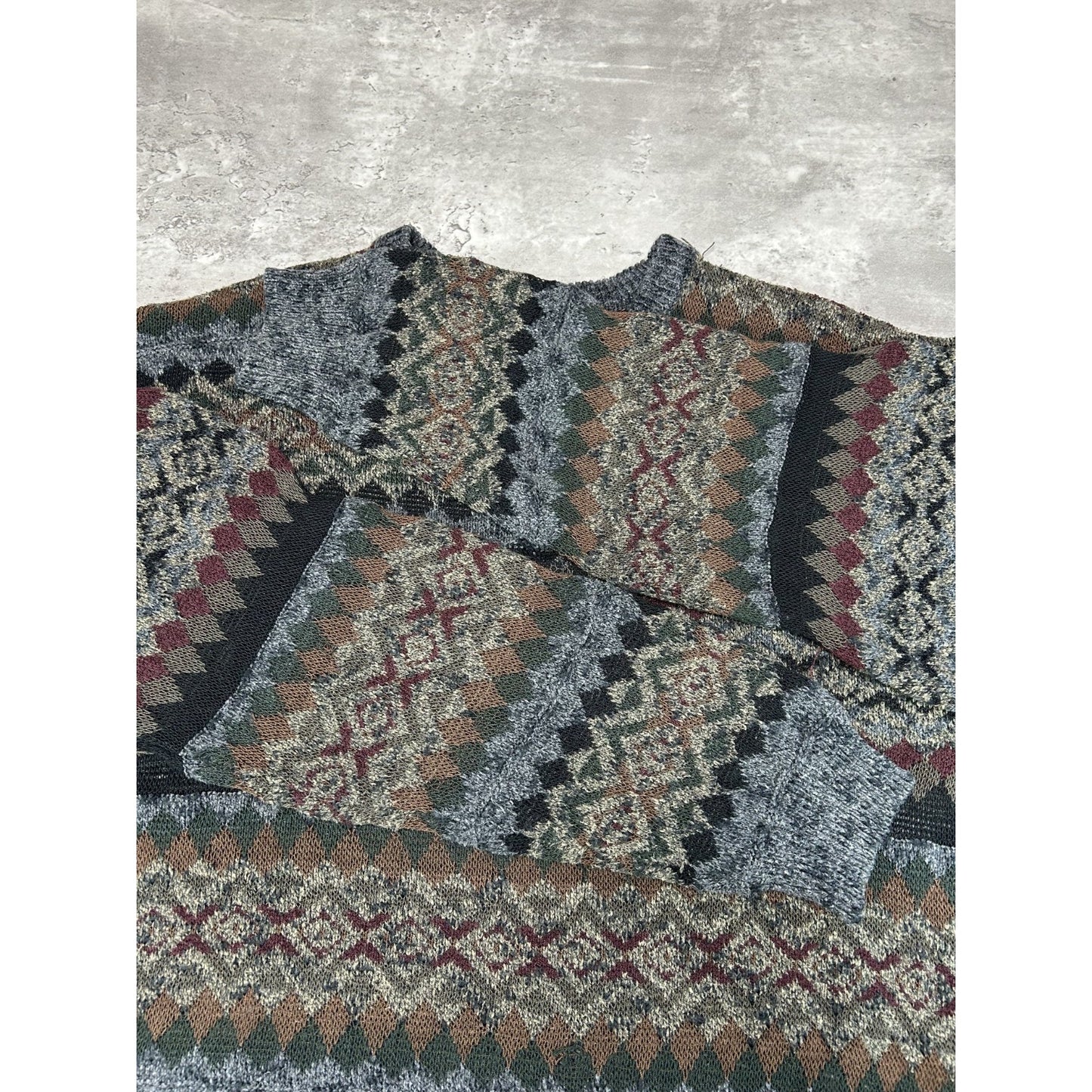 Vintage Geoffrey Beene Abstract Striped Pullover Ribbed Knit Sweater Size XXL