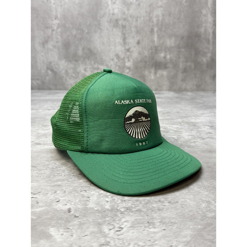 Vintage 1987 Alaska State Fair Graphic Spellout Trucker Snapback Hat OSFA
