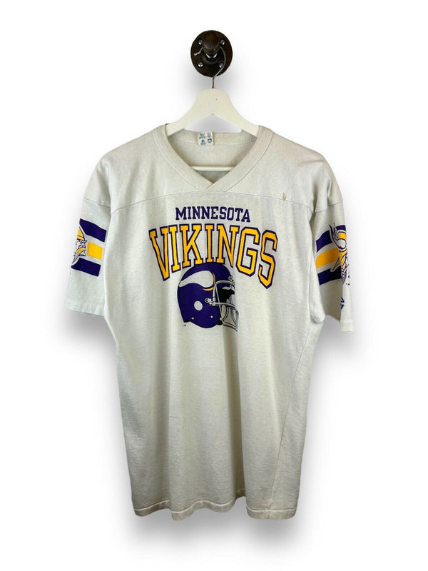Vintage 80s Minnesota Vikings Champion NFL T-shirt Jersey Size Large White
