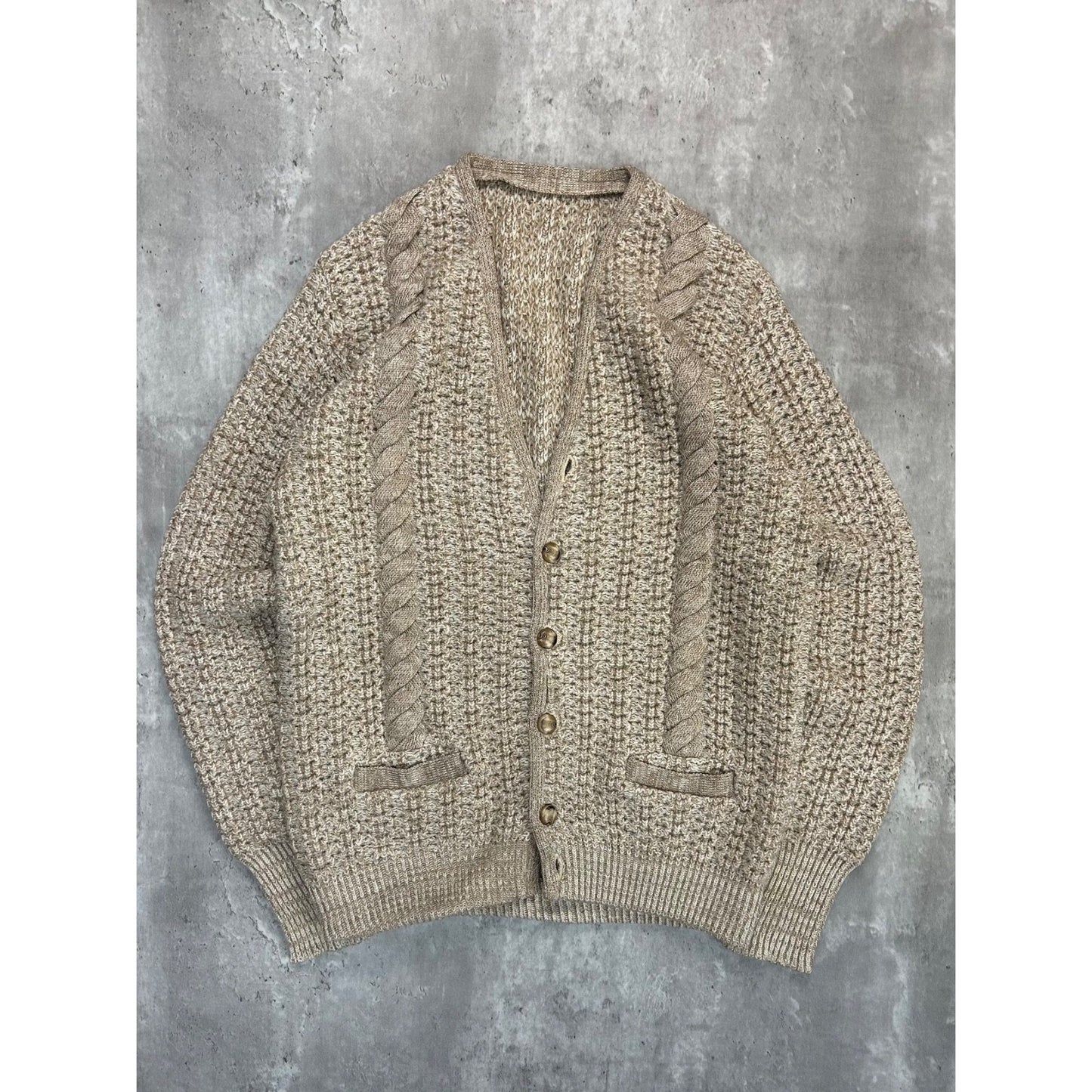 Vintage 80s/90s 3/4 Button Textured Knit Cardigan Sweater Size Large Beige