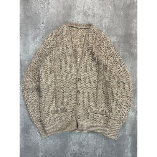 Vintage 80s/90s 3/4 Button Textured Knit Cardigan Sweater Size Large Beige