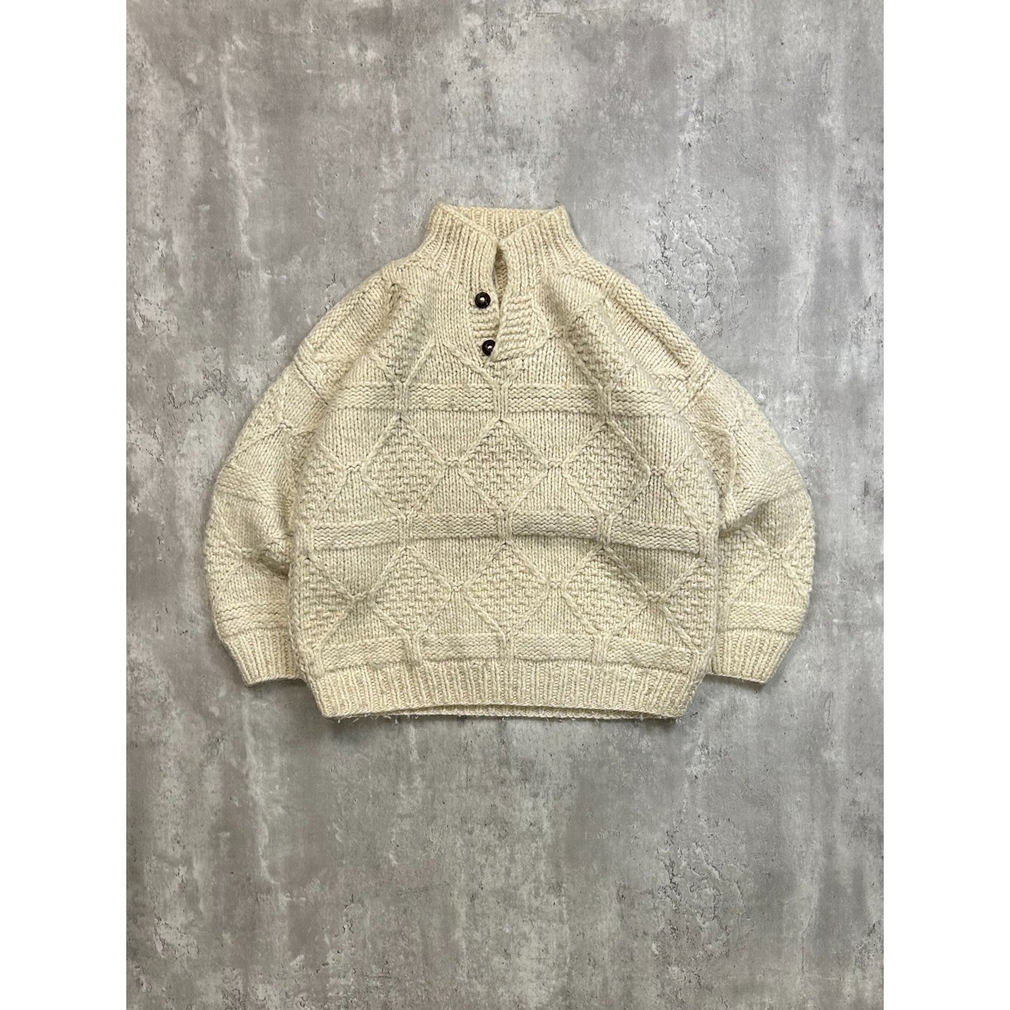 Vintage 80s/90s Cable Knit Diamond Print 1/4 Button Pullover Sweater Size Large