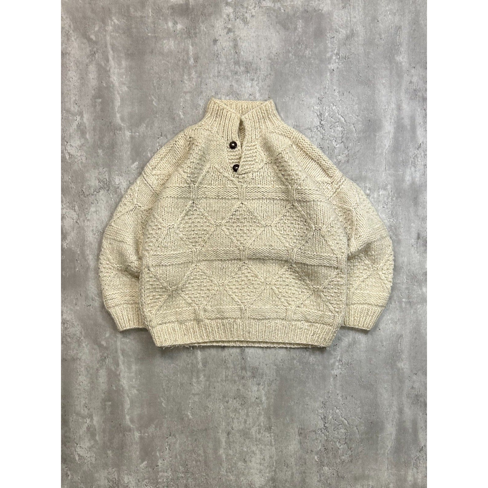 Vintage 80s/90s Cable Knit Diamond Print 1/4 Button Pullover Sweater Size Large
