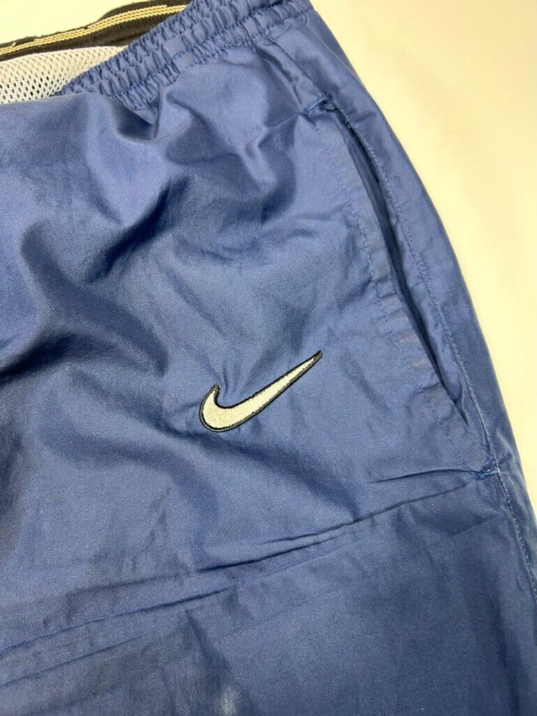 Vintage Y2K Nike Embroidered Swoosh Nylon Windbreaker Pants Size 2XL Blue