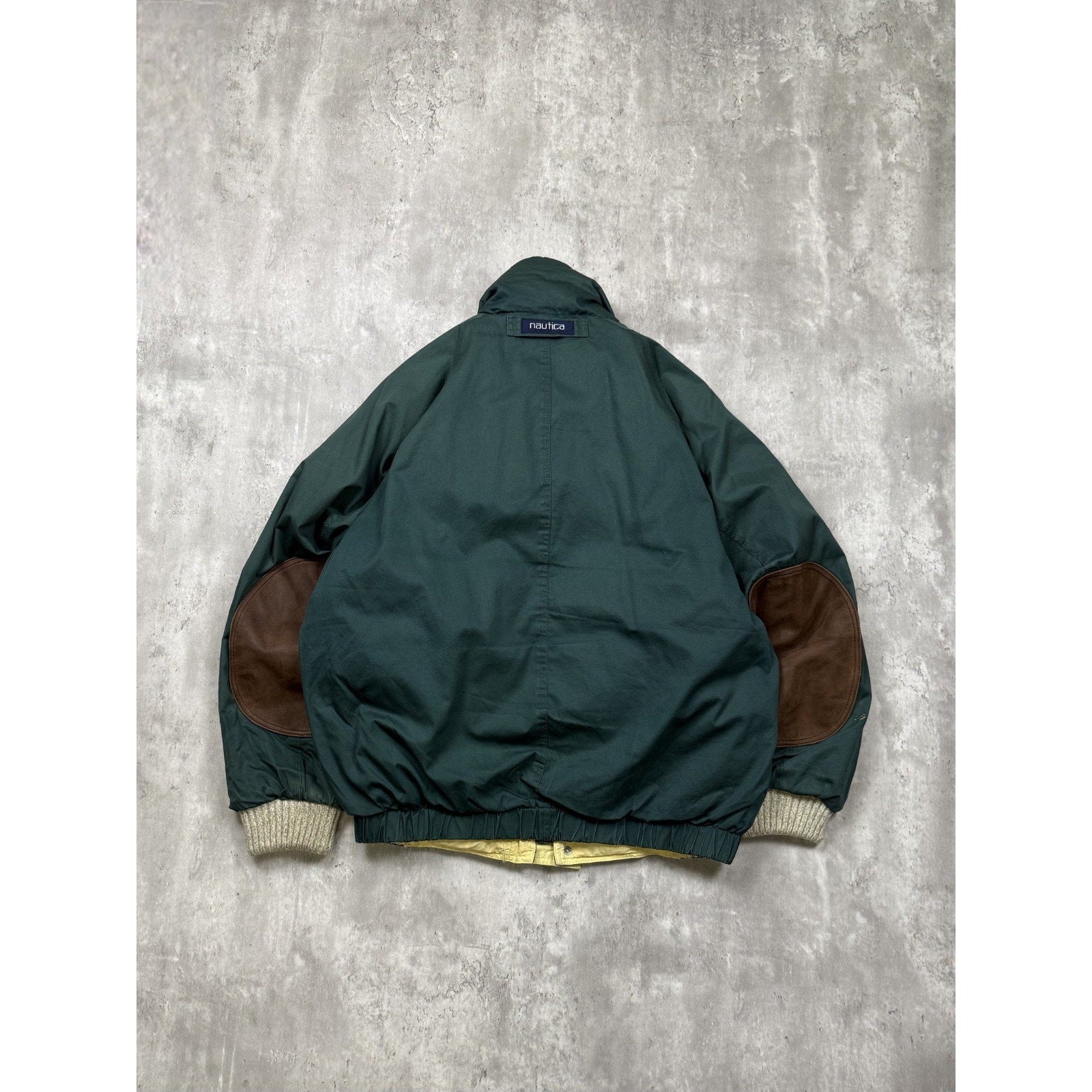 Vintage Nautica Leather Patch Insulated Full Zip BomberJacket Size Large