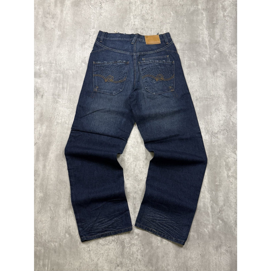Vintage Y2K Rocawear Embroidered Pocket Logo Dark Wash Denim Pants Size 30x31