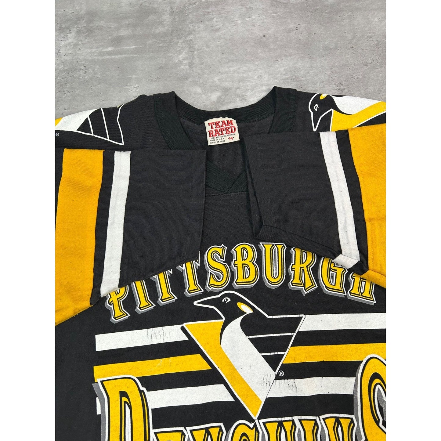 Vintage 90s Pittsburgh Penguins NHL Graphic Spellout Hockey Jersey Size Medium