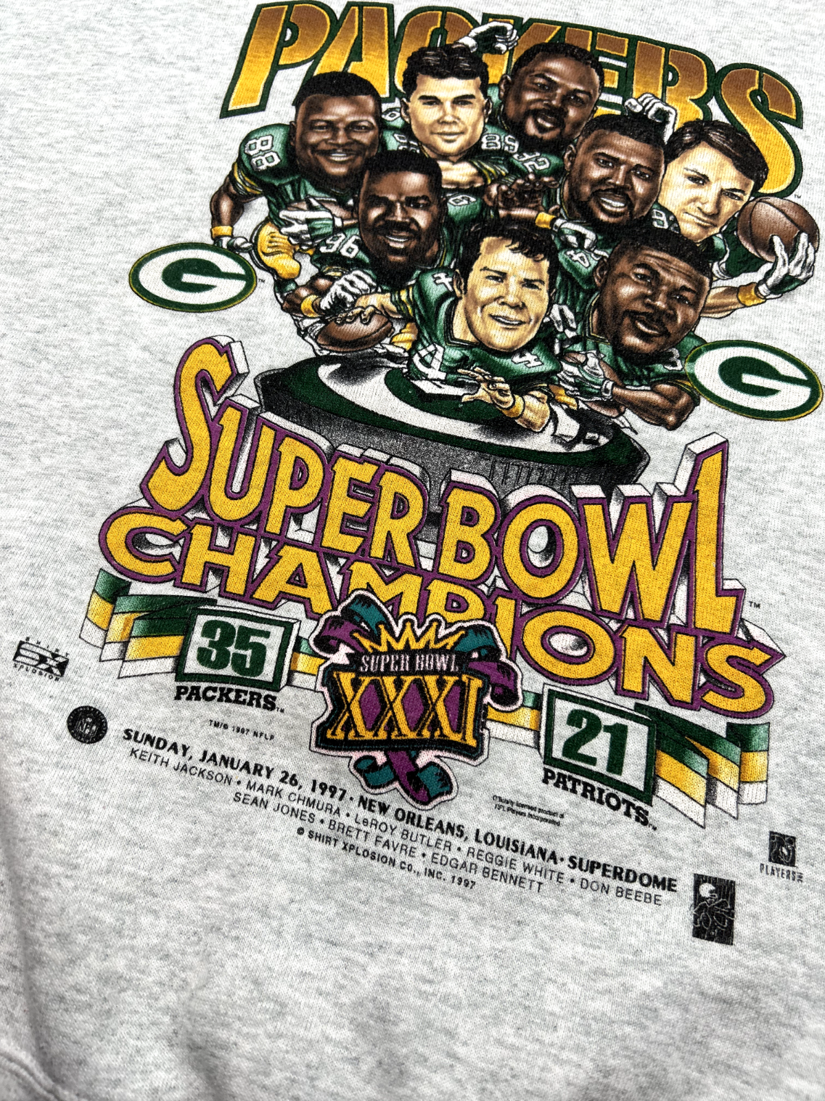 Vtg 1997 Green Bay Packers NFL Super Bowl Champs Caricature Sweatshirt Sz Large