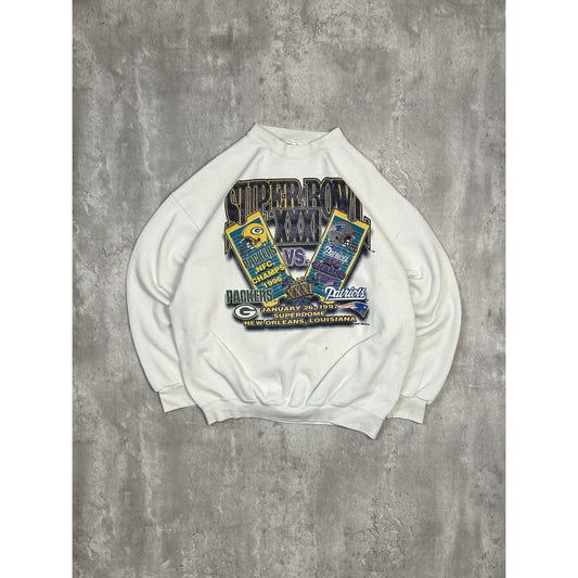 Vintage 1997 Packers Vs Patriots NFL Super Bowl XXXI Graphic Sweatshirt Size XL
