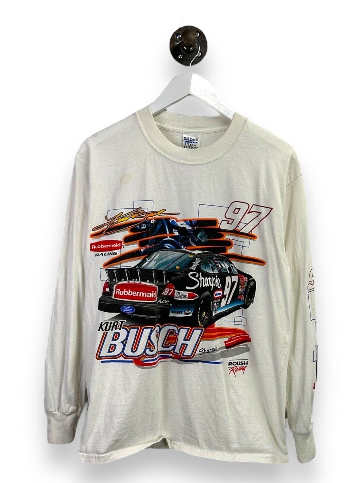 Vintage Kurt Busch #97 Roush Racing Nascar Graphic Long Sleeve T-Shirt Sz Medium