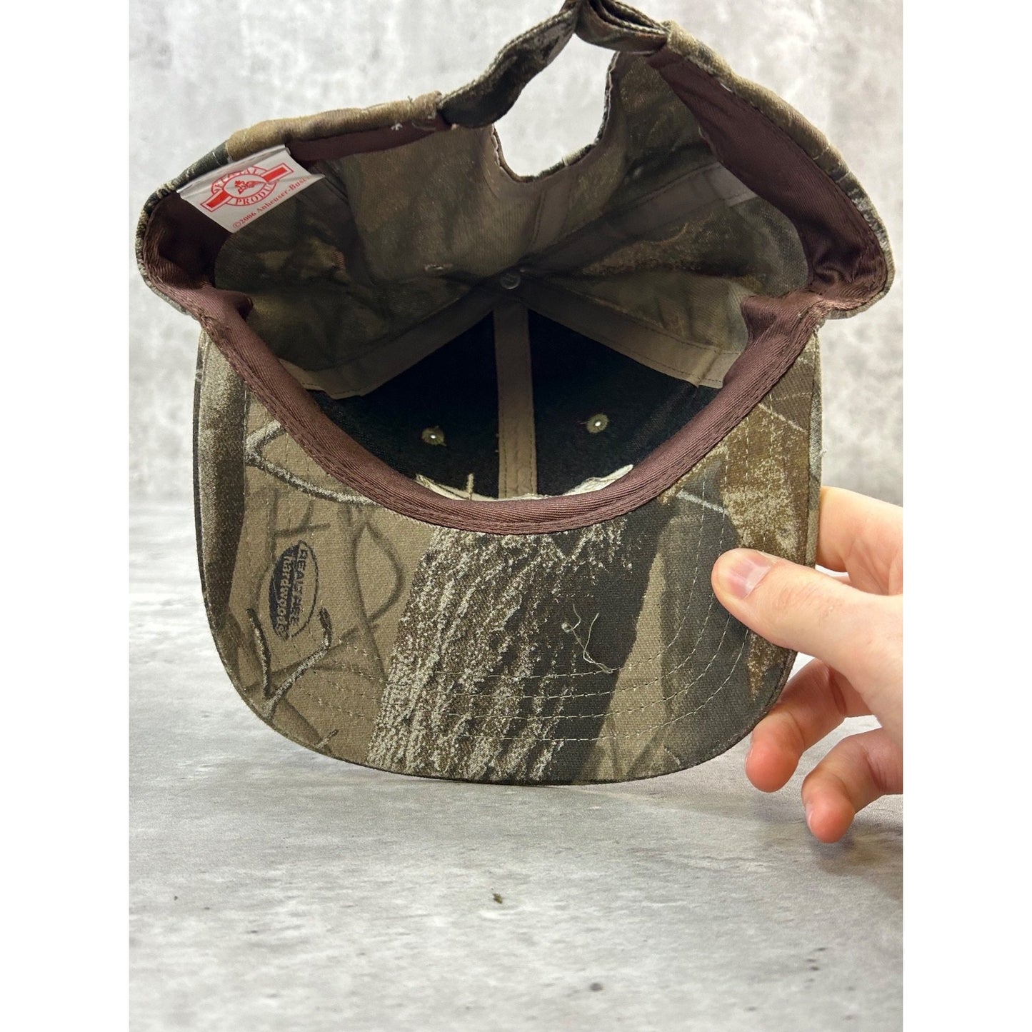 Vintage Budweiser Outdoors Embroidered Tree Camo Hunting Snapback Hat OSFA