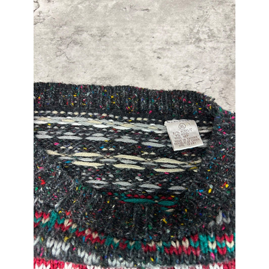 Vintage 90s Geometric Abstract Striped Pullover Ribbed Knit Sweater Size XL