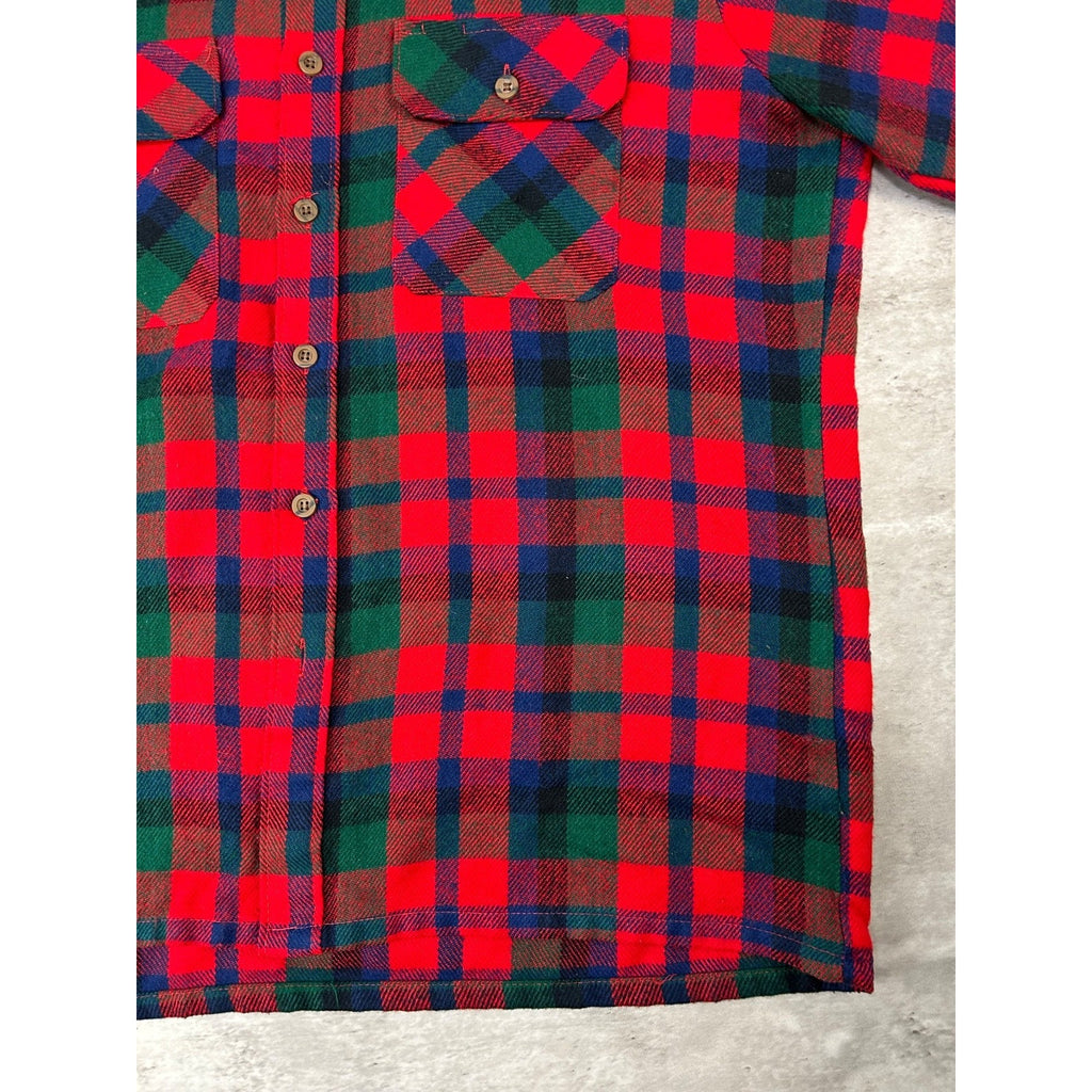 Vintage 90s Woodland Plaid Long Sleeve Double Pocket Button Up Shirt Size Large