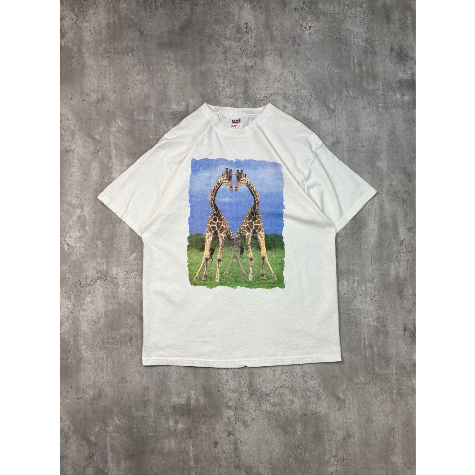 Vintage 90s Giraffe Nature Animal Wildlife White Graphic T-Shirt Size Large