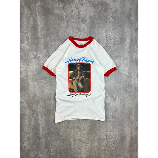 Vintage 1980s Harry Chapin World Tour Folk Music Ringer T-Shirt Size Medium