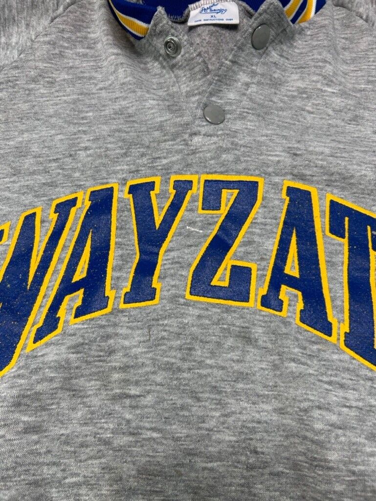 Vintage 80s Wayzata Arc Spellout 1/4 Button Collegiate Sweatshirt Size XL Gray