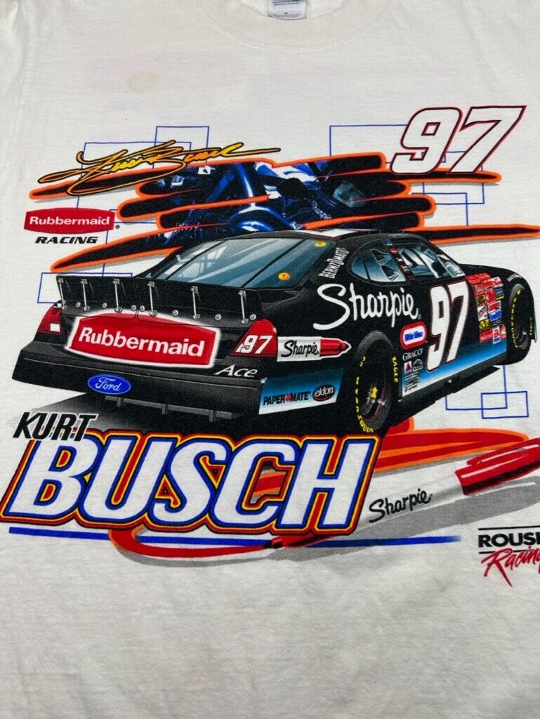 Vintage Kurt Busch #97 Roush Racing Nascar Graphic Long Sleeve T-Shirt Sz Medium