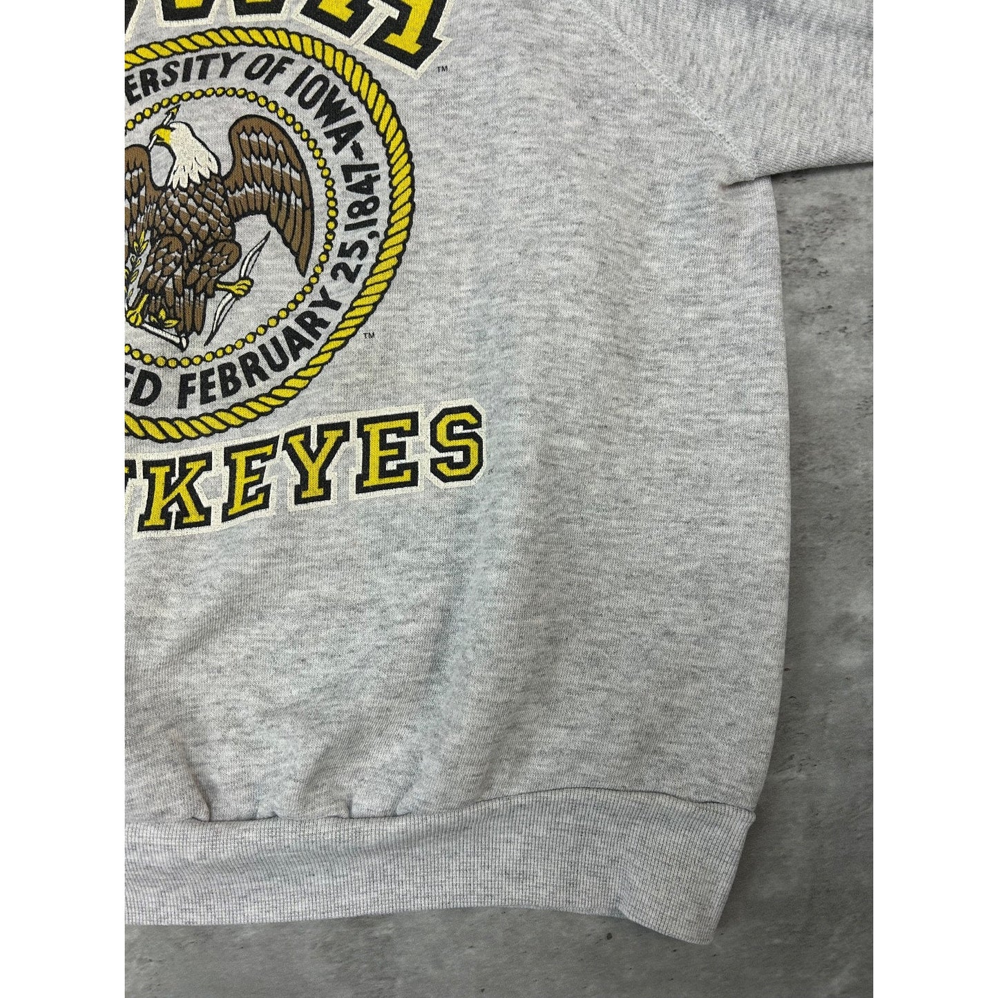 Vintage 90s Iowa Hawkeyes NCAA Collegiate Crest Graphic Sweatshirt Size Medium