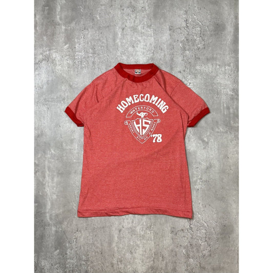 Vintage 1978 Waterford Homecoming Collegiate Crest Ringer T-Shirt Size Medium