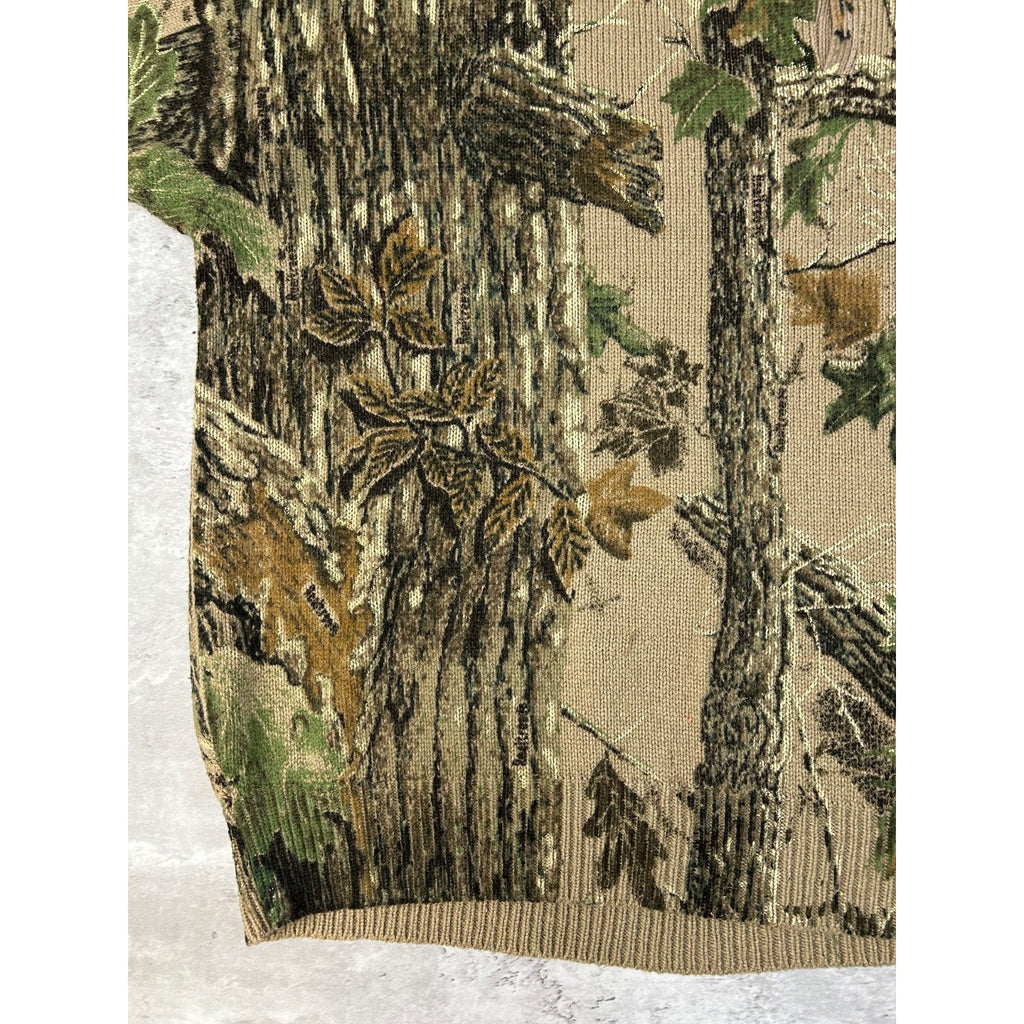 Vintage 80s/90s Saf-T-Bak Tree Camo Hunting 1/4 Button Knit Sweater Size 3XL