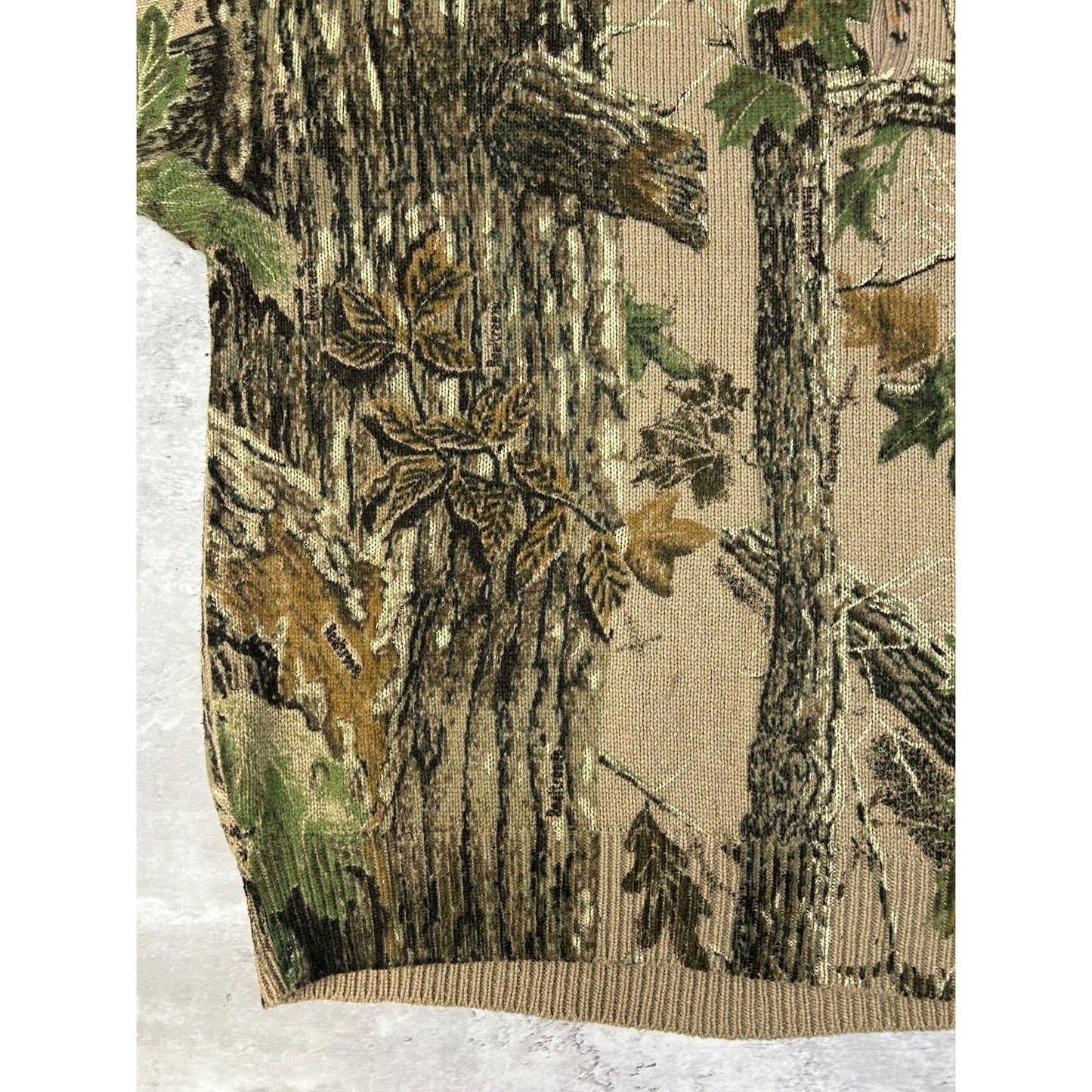 Vintage 80s/90s Saf-T-Bak Tree Camo Hunting 1/4 Button Knit Sweater Size 3XL