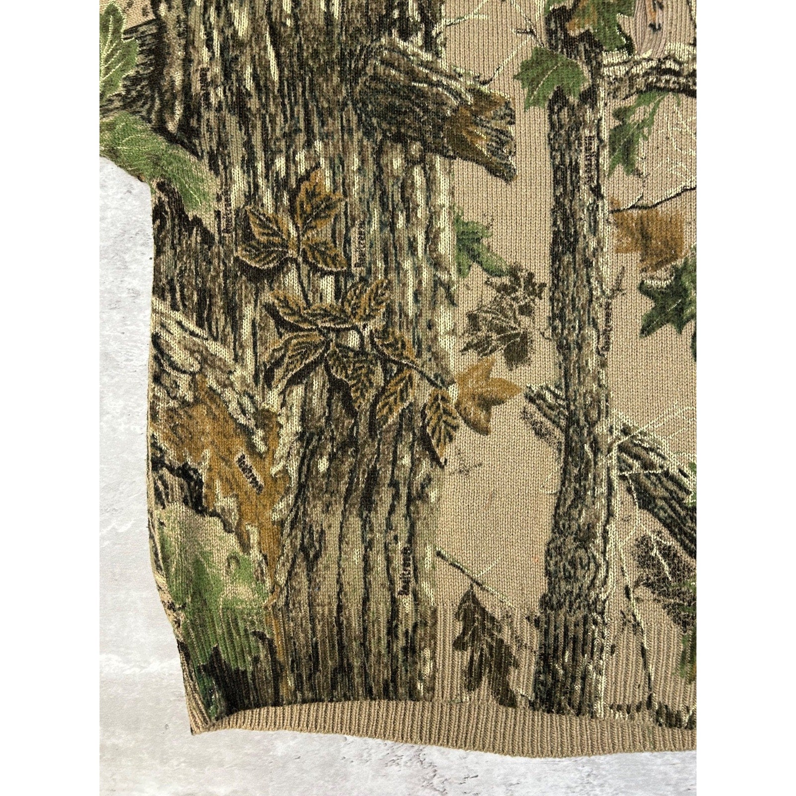 Vintage 80s/90s Saf-T-Bak Tree Camo Hunting 1/4 Button Knit Sweater Size 3XL