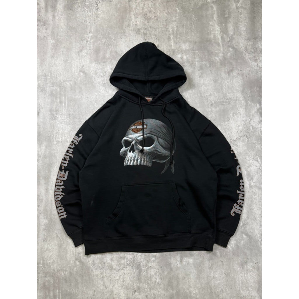 Vintage Harley Davidson Skull Bandana Graphic Hooded Sweatshirt Size Large