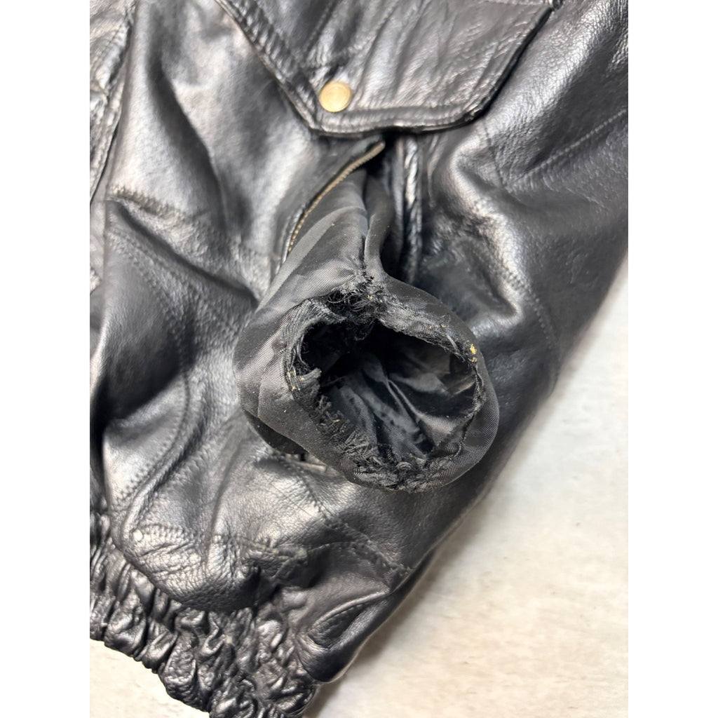 Vintage Leather Full Zip Black Bomber Jacket Size XL