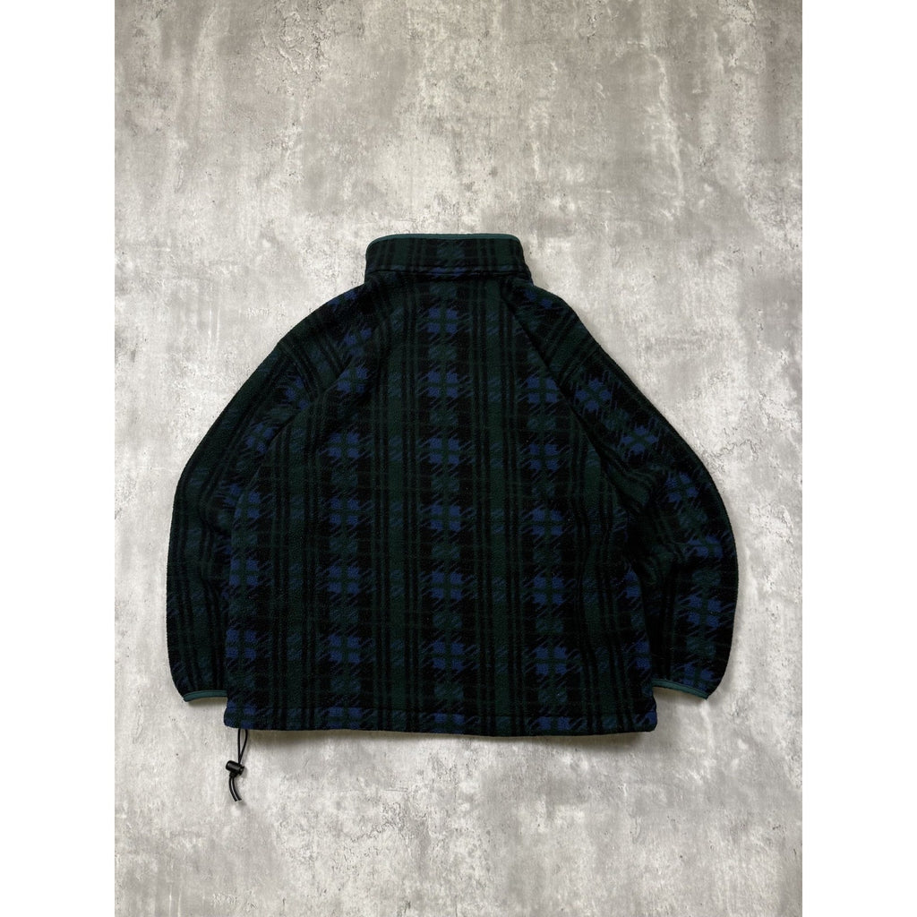 Vintage L.L. Bean Plaid 1/4 Button Fleece Pullover Sweatshirt Size Large