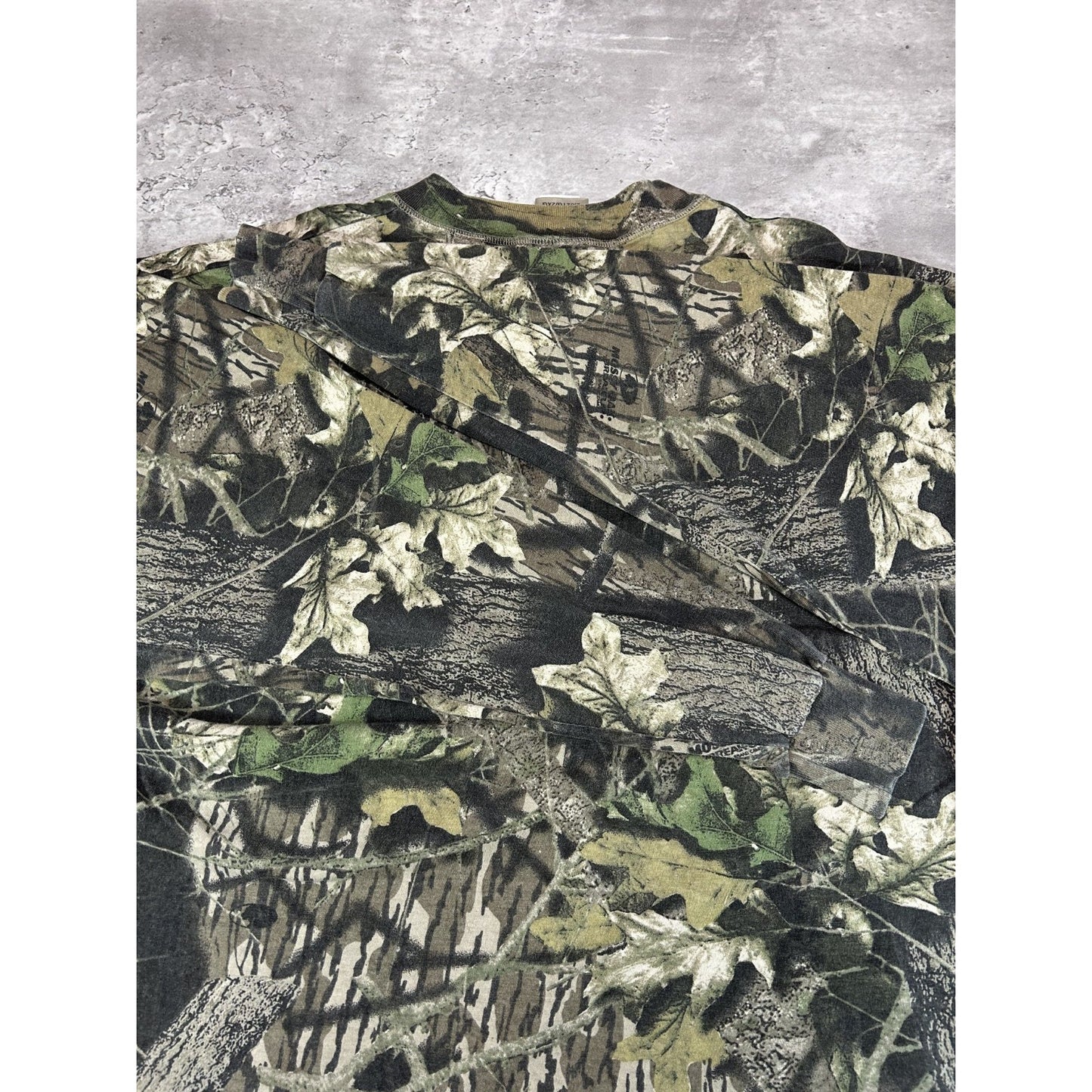 Vintage Jerzees Outdoors Mossy Oak Tree Camo 1/4 Button Hunting T-Shirt Sz 2XL