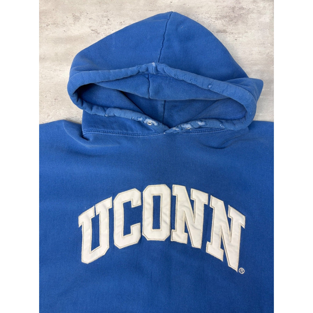 Vintage Uconn Huskies NCAA Embroidered Arc Spellout Hooded Sweatshirt Size XL