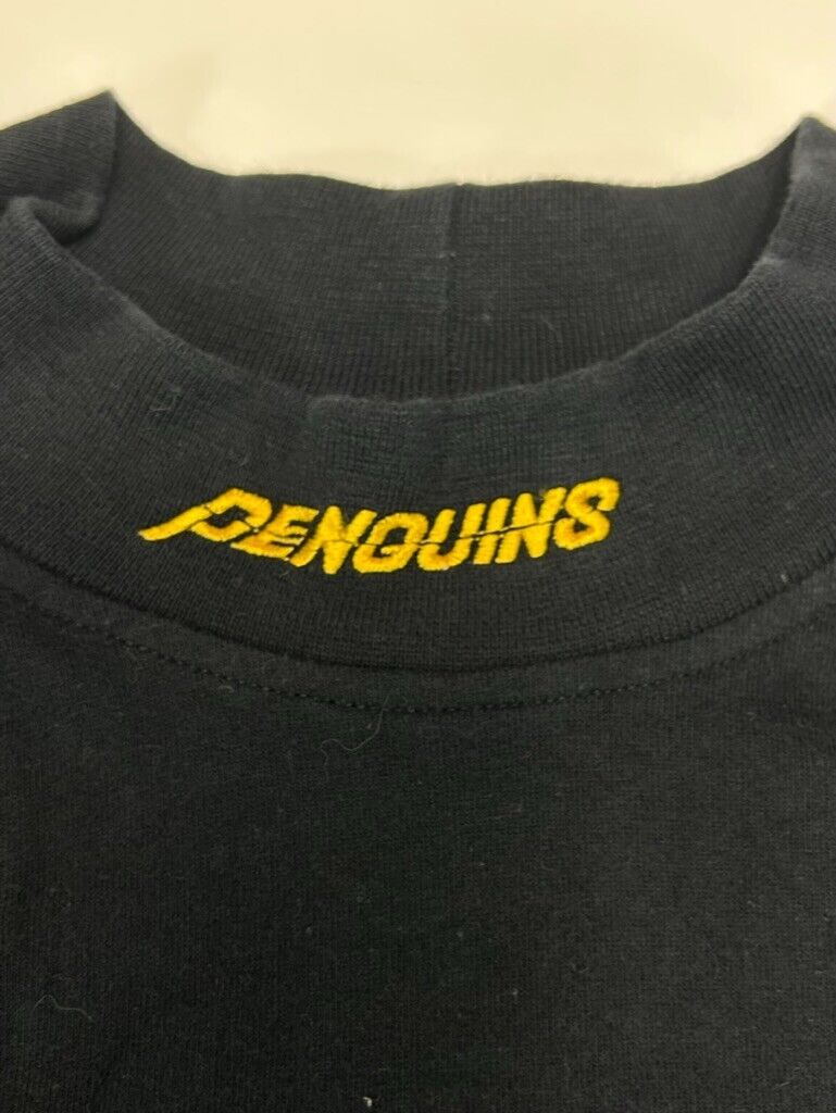 VTG 90s Pittsburgh Penguins Embroidered Mock Neck Long Sleeve T-Shirt Sz Medium