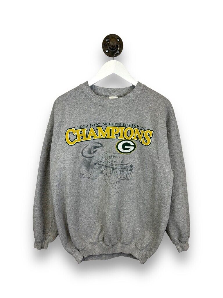 Vintage 2002 Green Bay Packers NFC Champs NFL Helmet Logo Sweatshirt Size Large