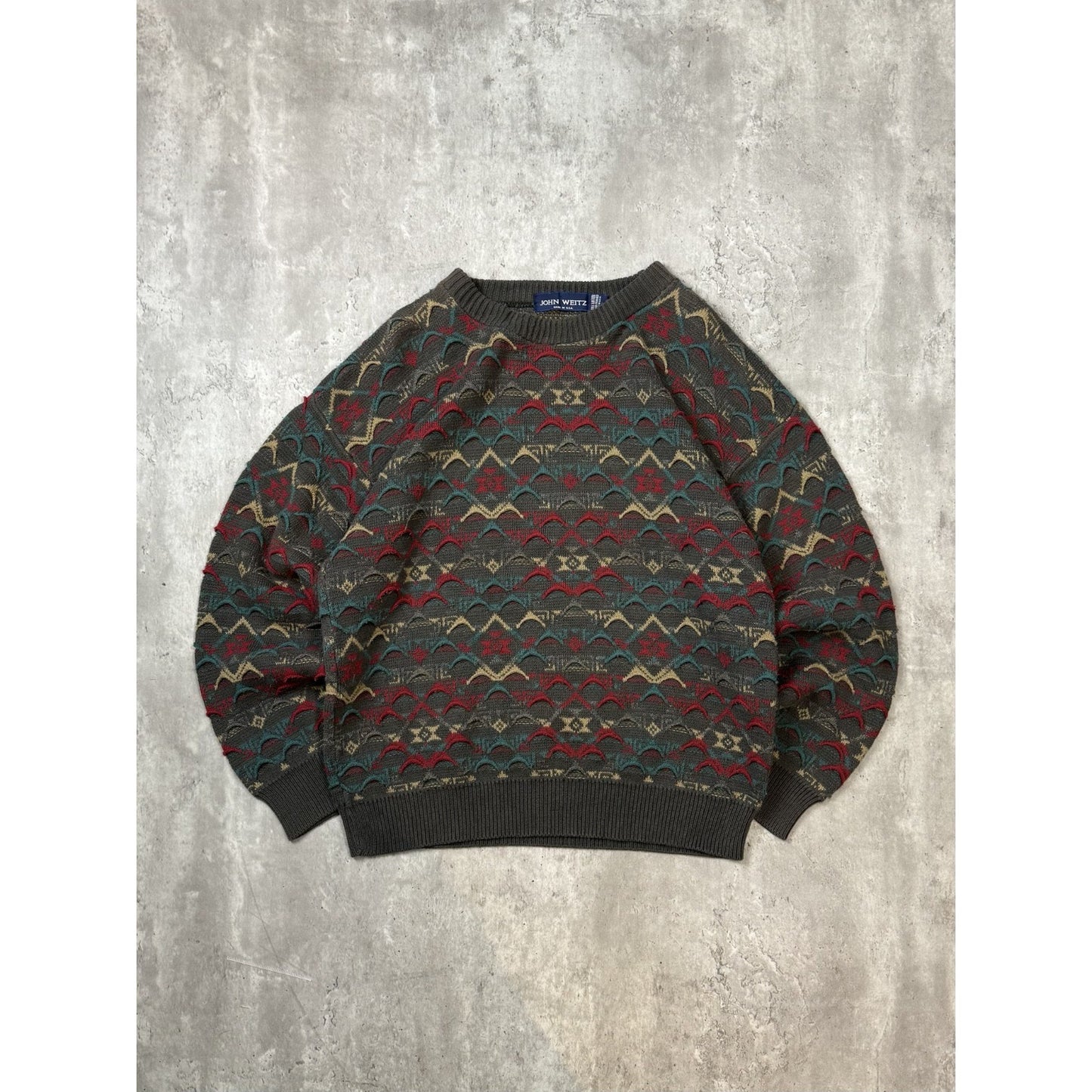 Vintage 90s John Weitz Abstract 3D Knit Pullover Sweater Size Large