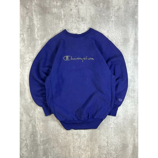 Vintage 90s Champion Embroidered Spellout Reverse Weave Sweatshirt Size XXL Blue